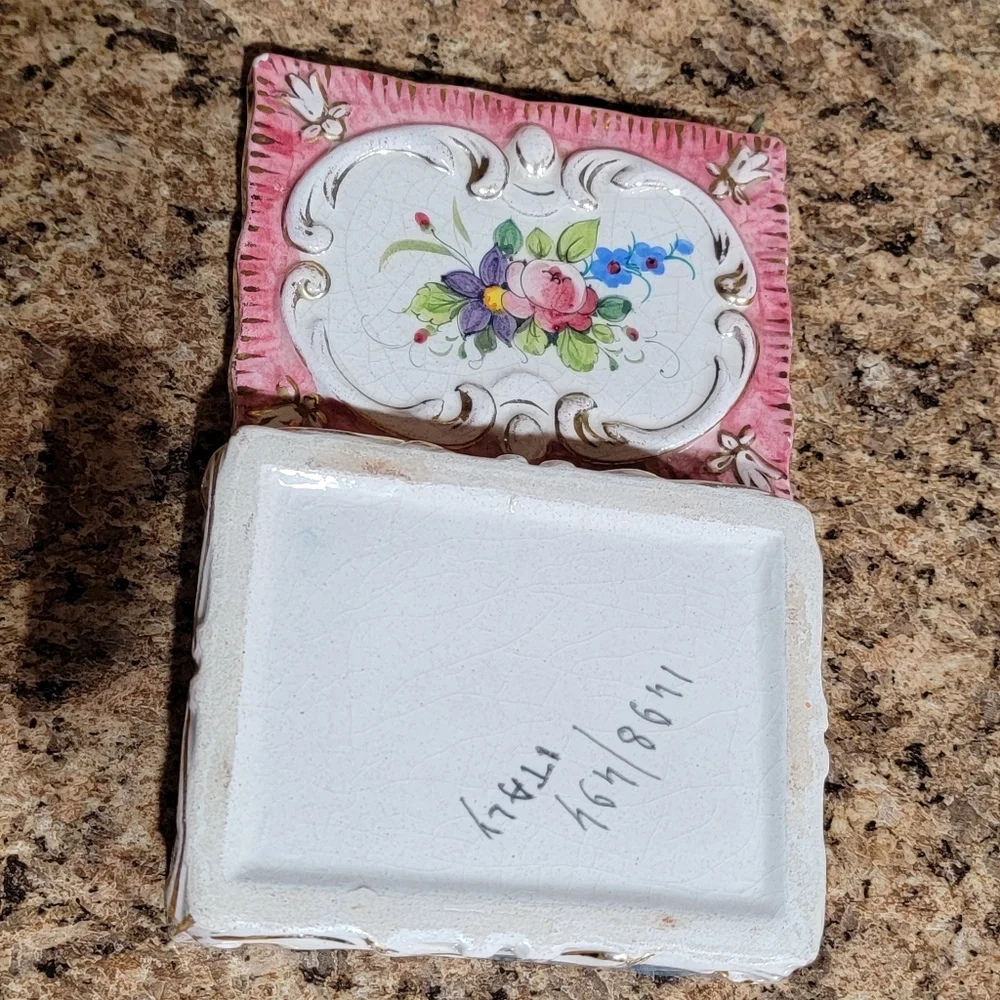 Italy Floral Porcelain Trinket Vintage Jewelry Box